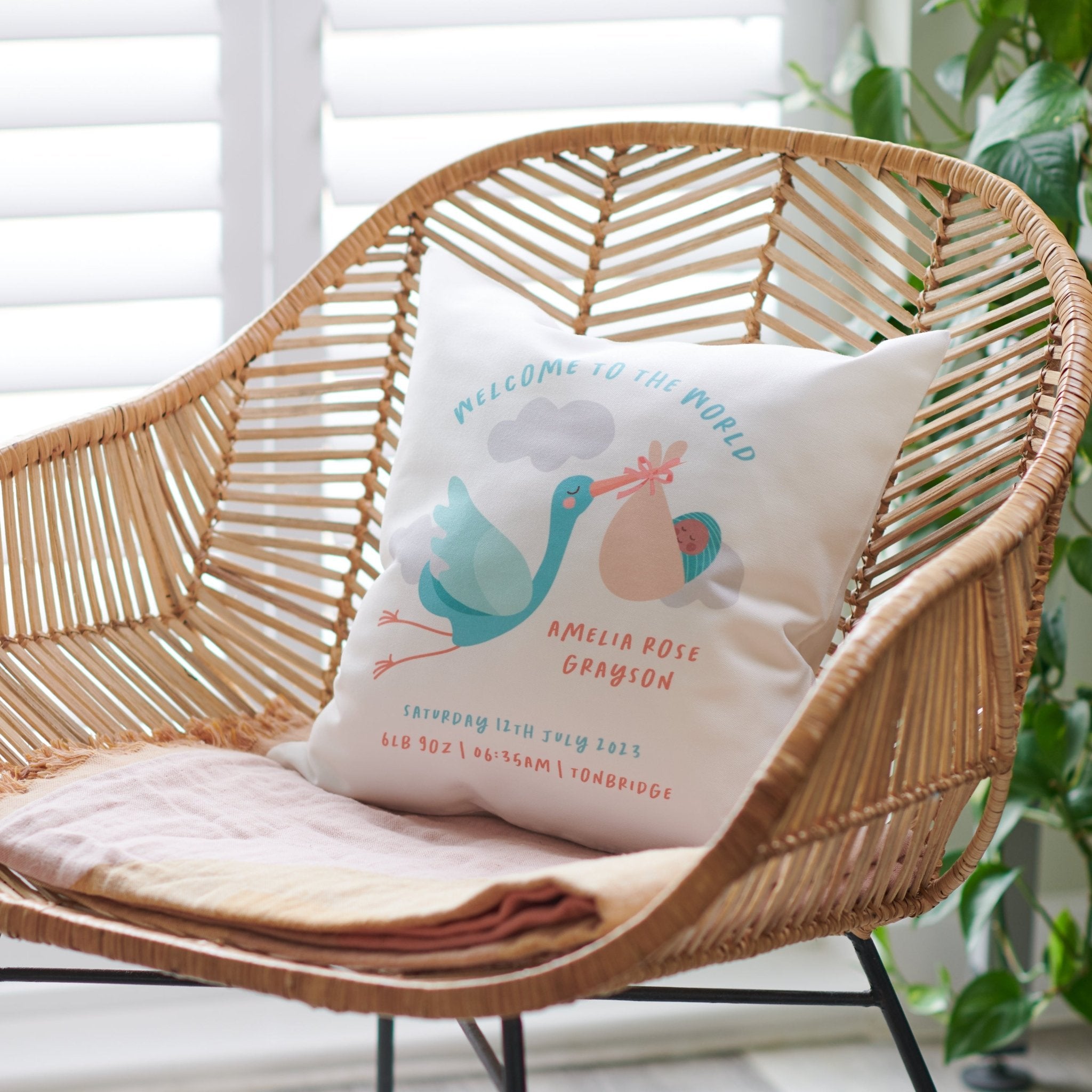 Oakdene Designs Cushions Personalised 'Welcome To The World' New Baby Cushion Oakdene Designs Cushions Personalised 'Welcome To The World' New Baby Cushion