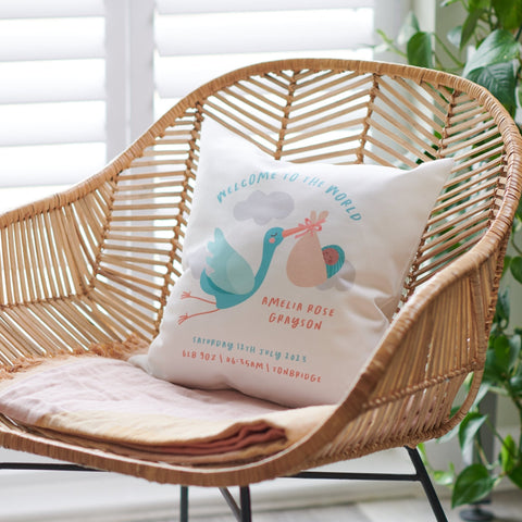 Oakdene Designs Cushions Personalised 'Welcome To The World' New Baby Cushion Oakdene Designs Cushions Personalised 'Welcome To The World' New Baby Cushion