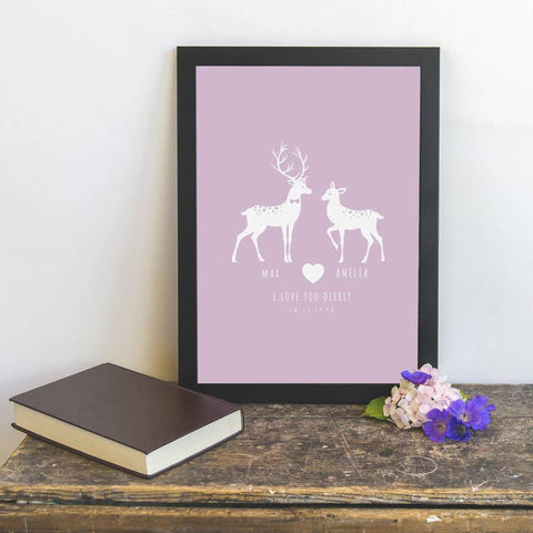 Oakdene Designs Prints Personalised 'I Love You Deerly' Couples Print Oakdene Designs Prints Personalised 'I Love You Deerly' Couples Print