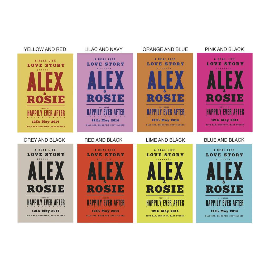 Oakdene Designs Prints Personalised Vintage Style Couples Gig Poster Oakdene Designs Prints Personalised Vintage Style Couples Gig Poster