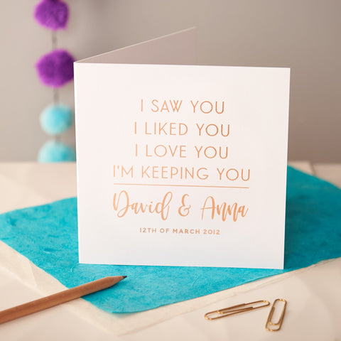 Oakdene Designs Cards Personalised Rose Gold Foiled Anniversary Card