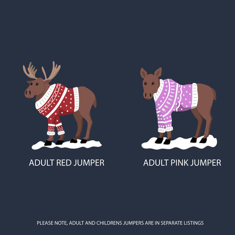 Oakdene Designs Christmas Jumper Personalised Cotton Moose Family Adult Christmas Jumper