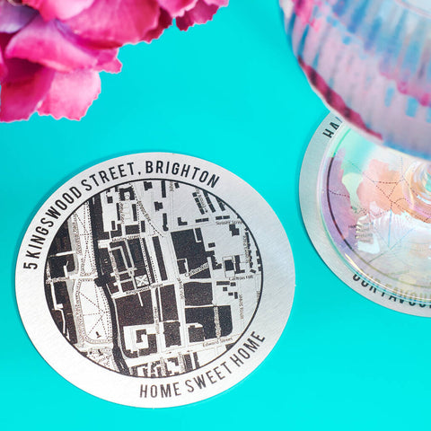 Oakdene Designs Coasters Personalised Stainless Steel Map Location Coaster