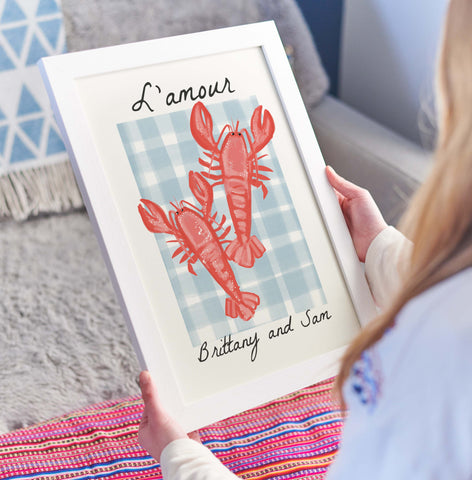Oakdene Designs Prints Personalised French Lobster Couples Print