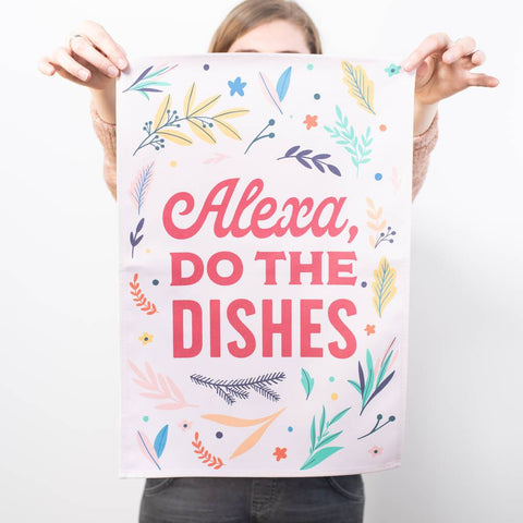 Oakdene Designs Tea Towels Funny 'Alexa, Do The Dishes' Colourful Tea Towel