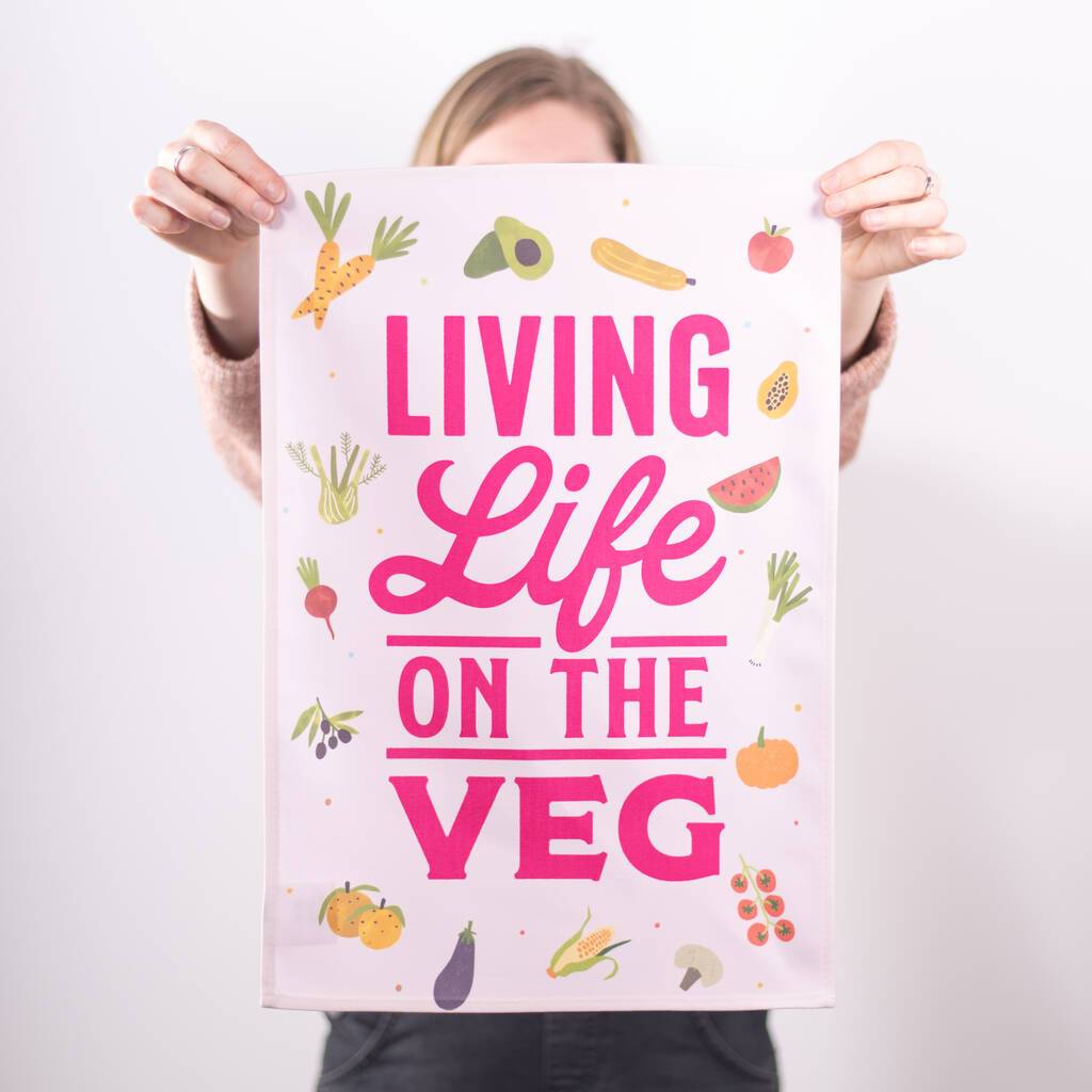 Oakdene Designs Tea Towels 'Living Life On The Veg' Colourful Tea Towel