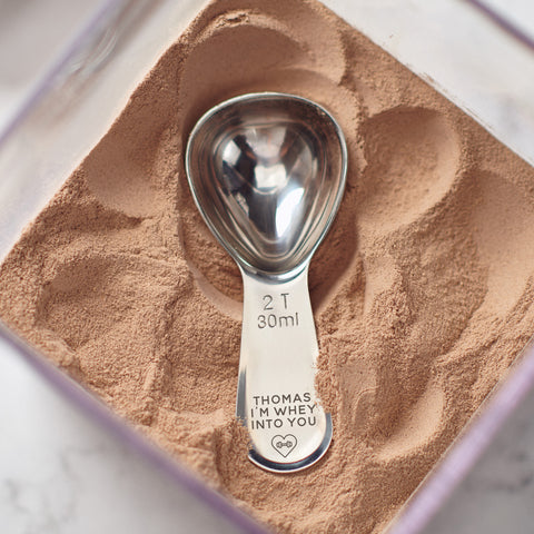 Personalised 'Whey Into You' Couples Metal Protein Scoop