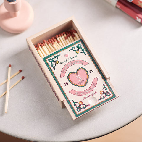 Personalised Couples 5th Wooden Anniversary Matchbox