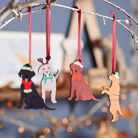 Oakdene Designs Christmas Decorations Labrador Christmas Decorations - Set of 4 Festive Dog Ornaments for Tree - Dog Lover Gift Keepsake