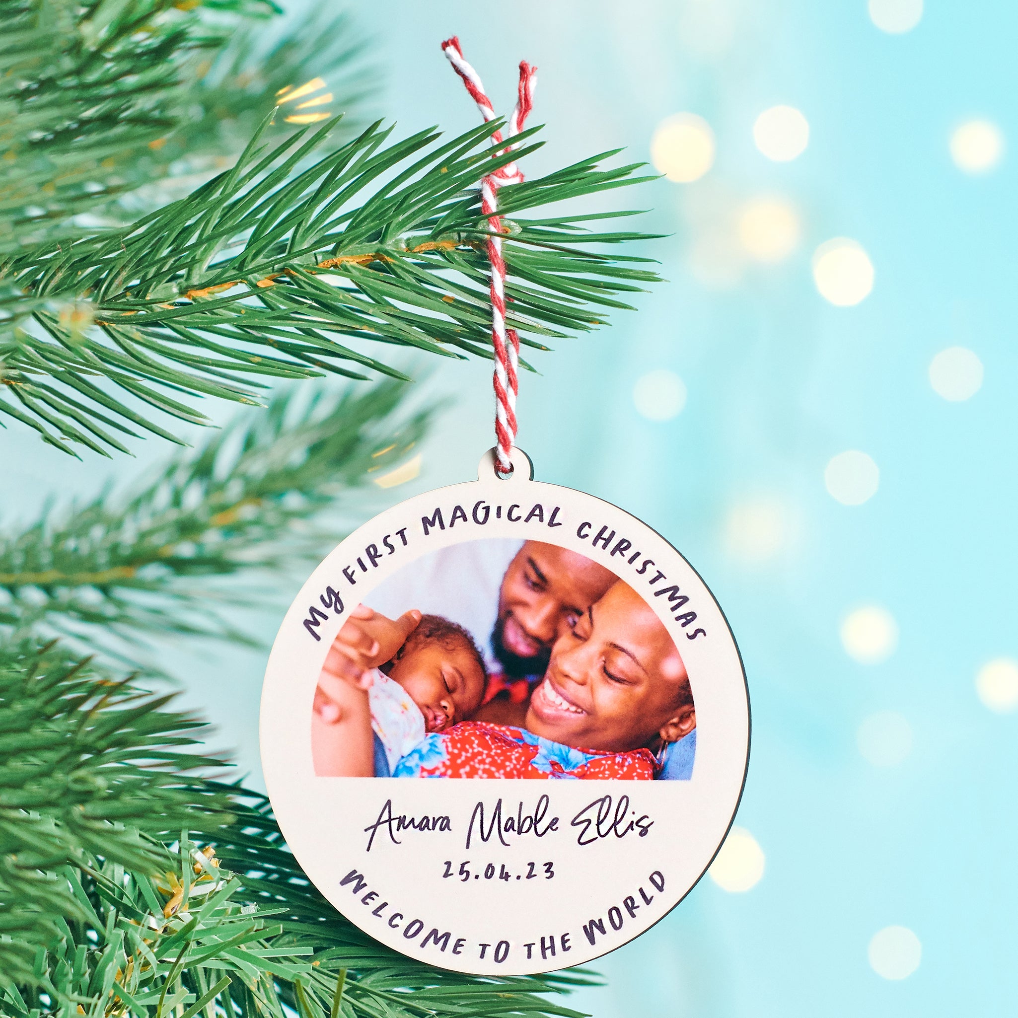Oakdene Designs Christmas Decorations Personalised Baby's First Christmas Photo Bauble