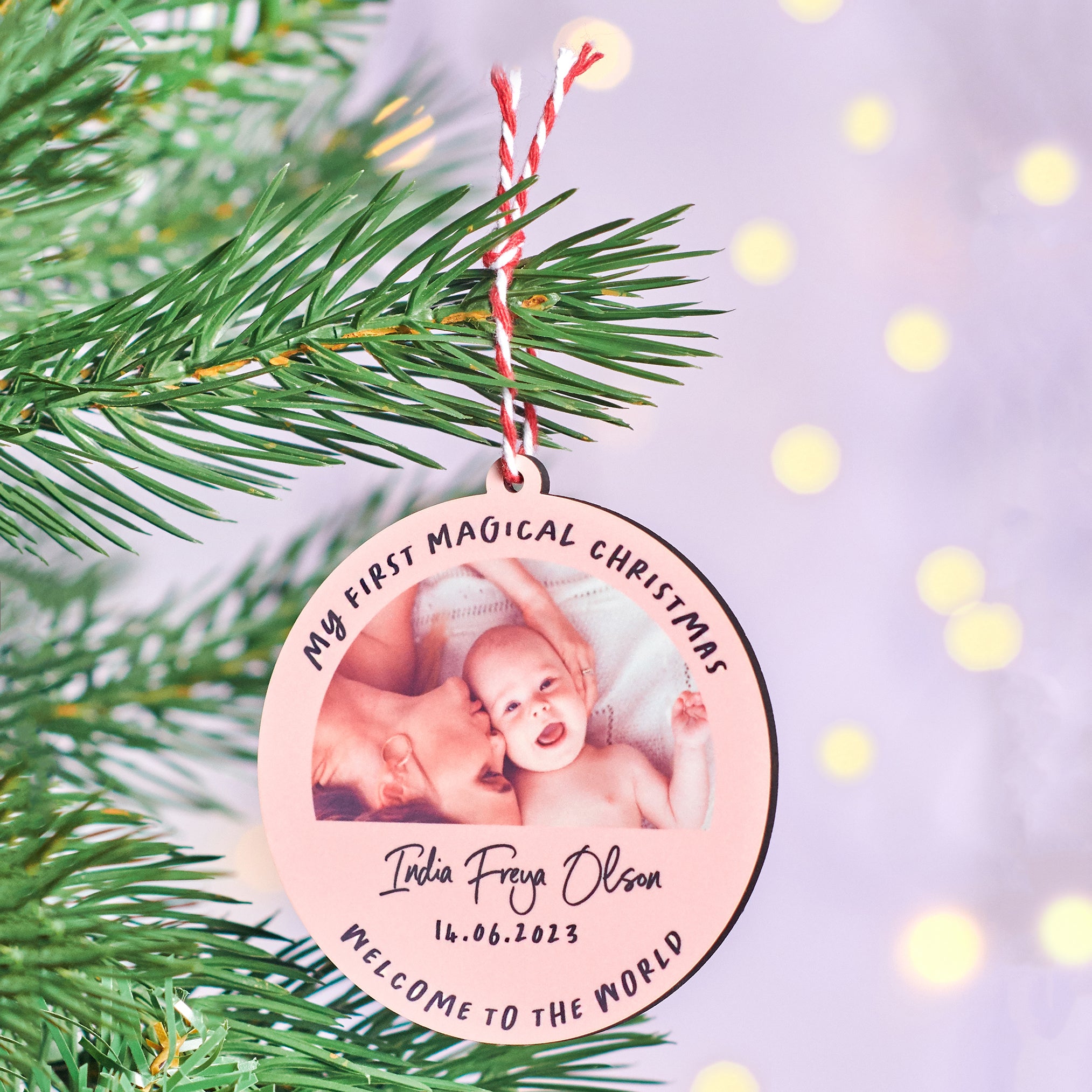 Oakdene Designs Christmas Decorations Personalised Baby's First Christmas Photo Bauble