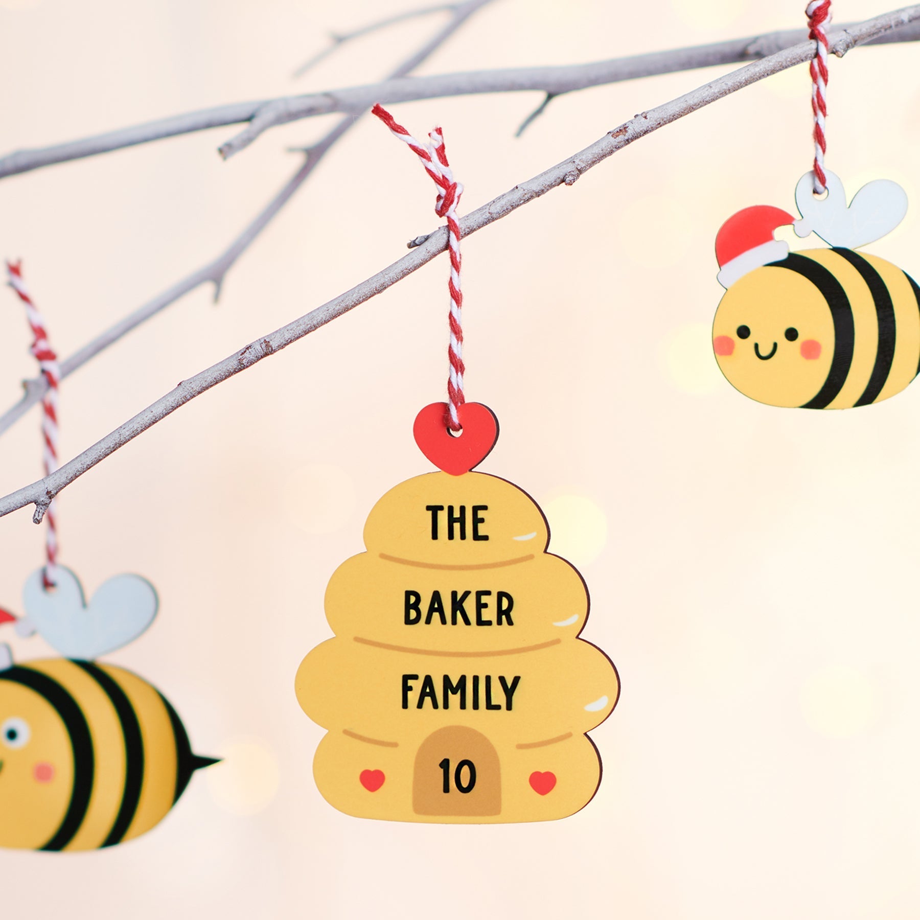 Oakdene Designs Christmas Decorations Personalised Family Bee Christmas Decorations