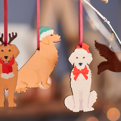 Oakdene Designs Christmas Decorations Retriever Christmas Decorations - Set of 4 Festive Dog Ornaments for Tree - Dog Lover Gift Keepsake