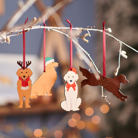 Oakdene Designs Christmas Decorations Retriever Christmas Decorations - Set of 4 Festive Dog Ornaments for Tree - Dog Lover Gift Keepsake