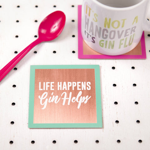 Oakdene Designs Coasters 'Life Happens, Gin Helps' Solid Copper Coaster