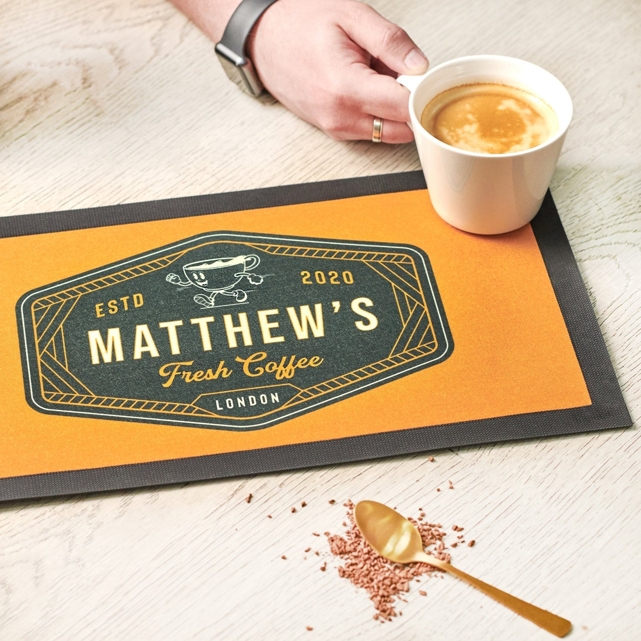 Personalised Coffee Label Kitchen Mat | oakdenedesigns.com – Oakdene ...