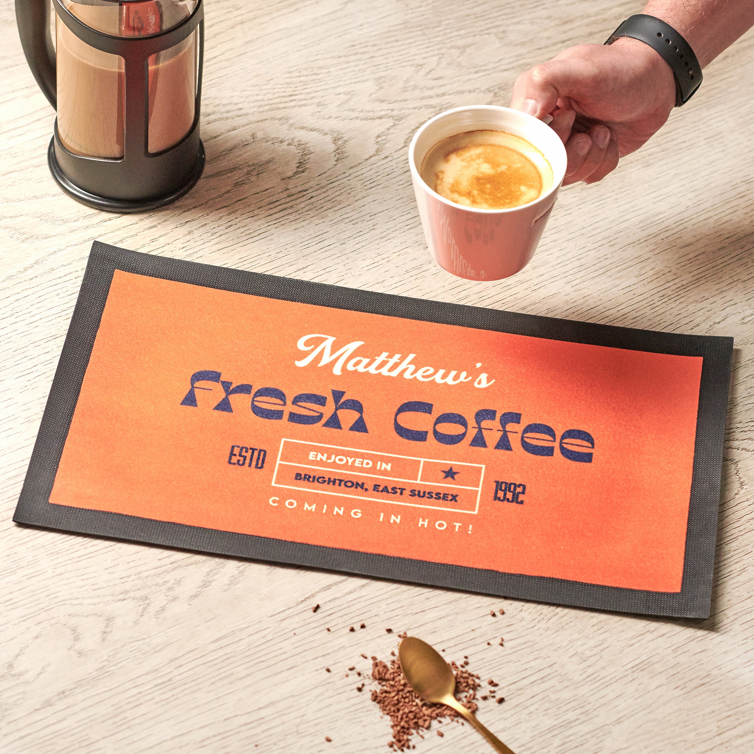 Oakdene Designs Coasters Personalised Fresh Coffee Kitchen Mat