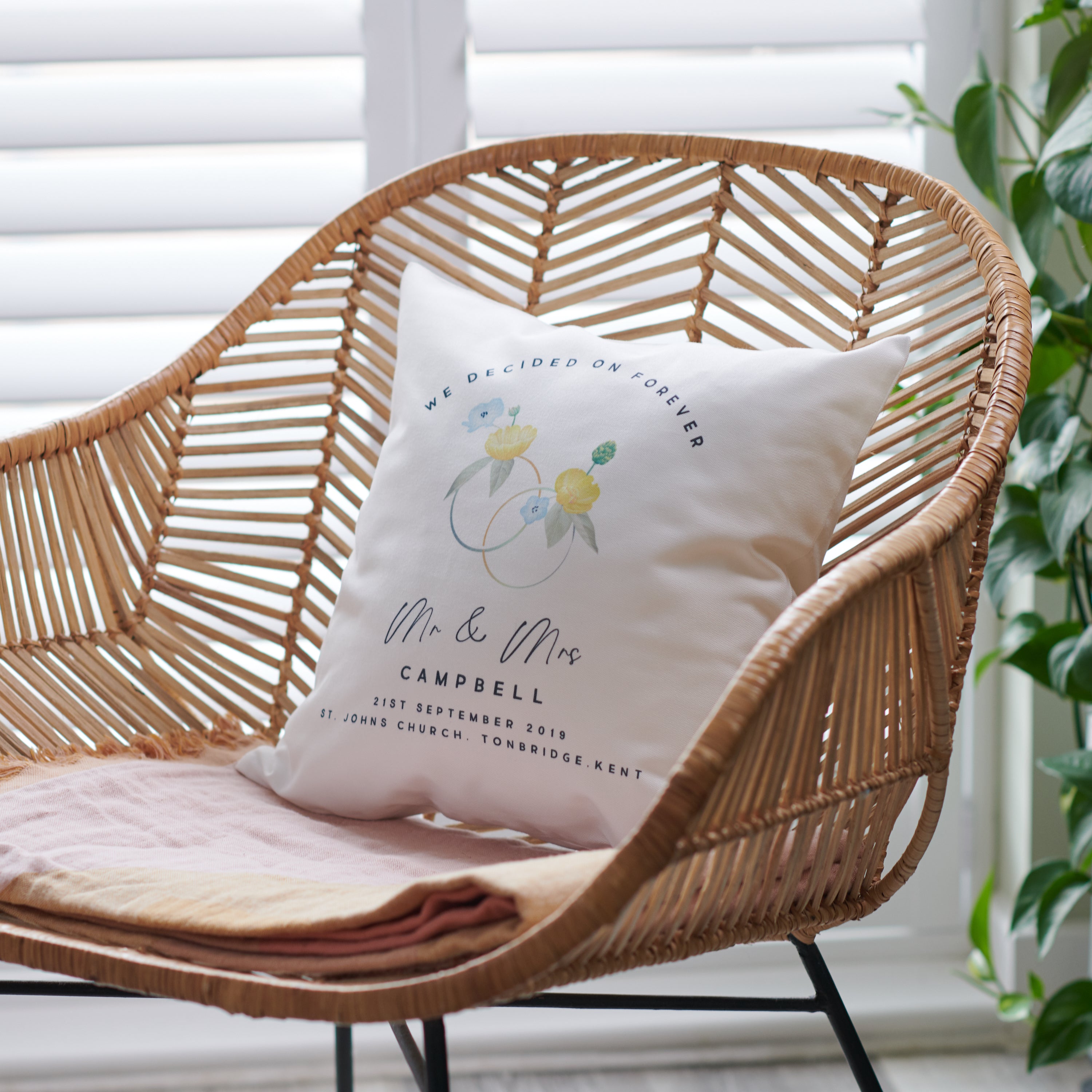 Oakdene Designs Cushions Personalised Wedding Details Floral Cushion