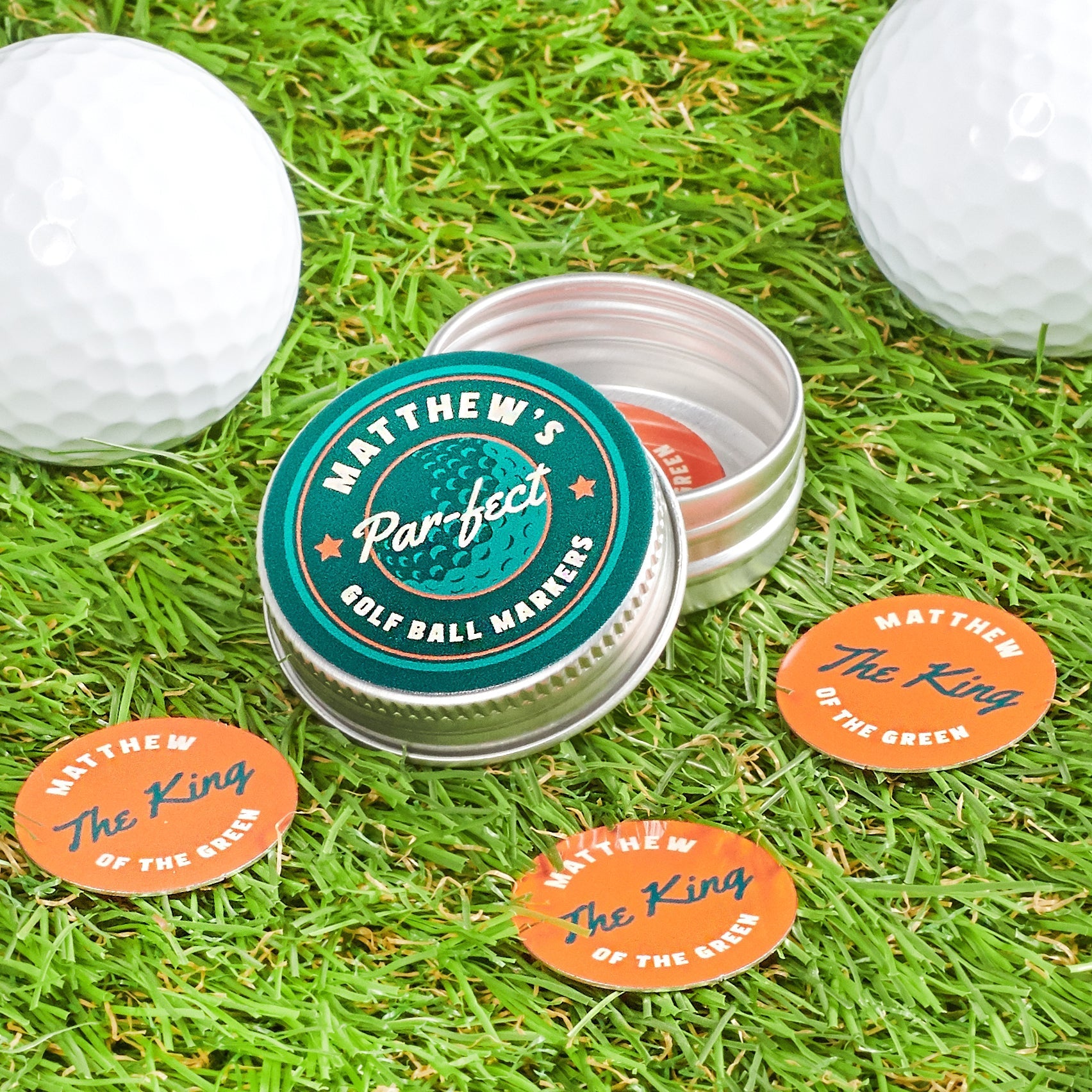 Oakdene Designs Golf Accessories Personalised Colourful Golf Ball Marker Set In Tin