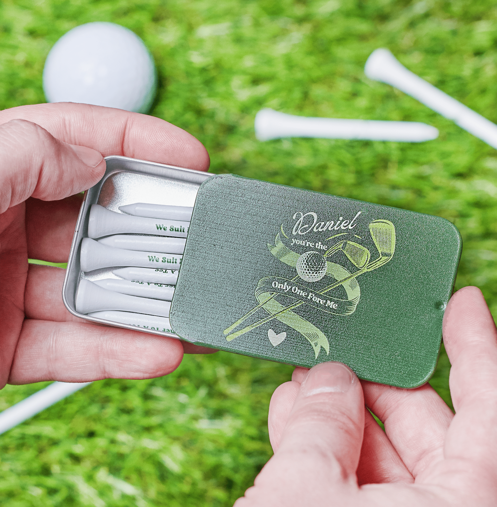 Oakdene Designs Golf Accessories Personalised 'You're The Only One Fore Me' Golf Tees In A Tin