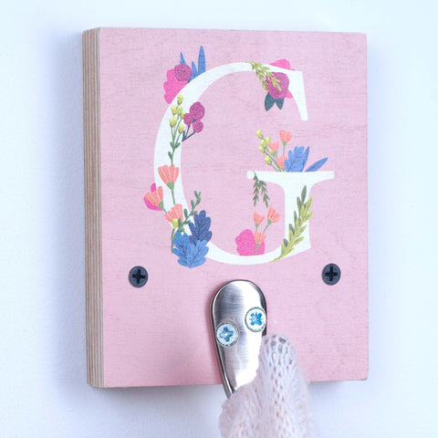 Oakdene Designs Home Decor Personalised Floral Initial Birch Ply Hook