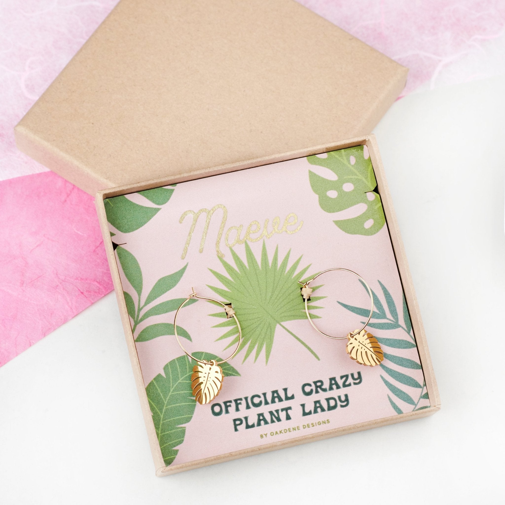 Oakdene Designs Jewellery Personalised Cheese Plant Hoop Earrings