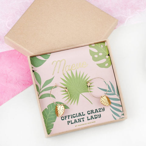 Oakdene Designs Jewellery Personalised Cheese Plant Hoop Earrings
