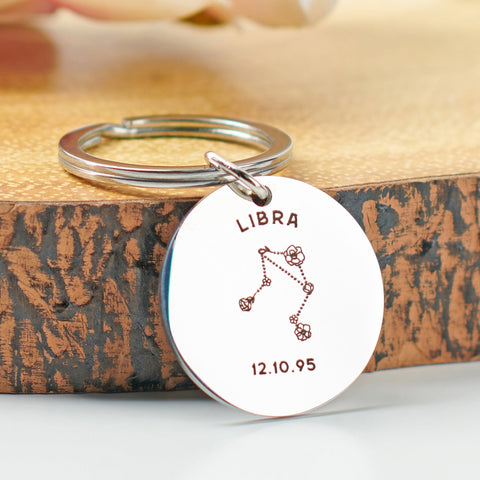 Oakdene Designs Keyrings Personalised Floral Star Sign Metal Keyring