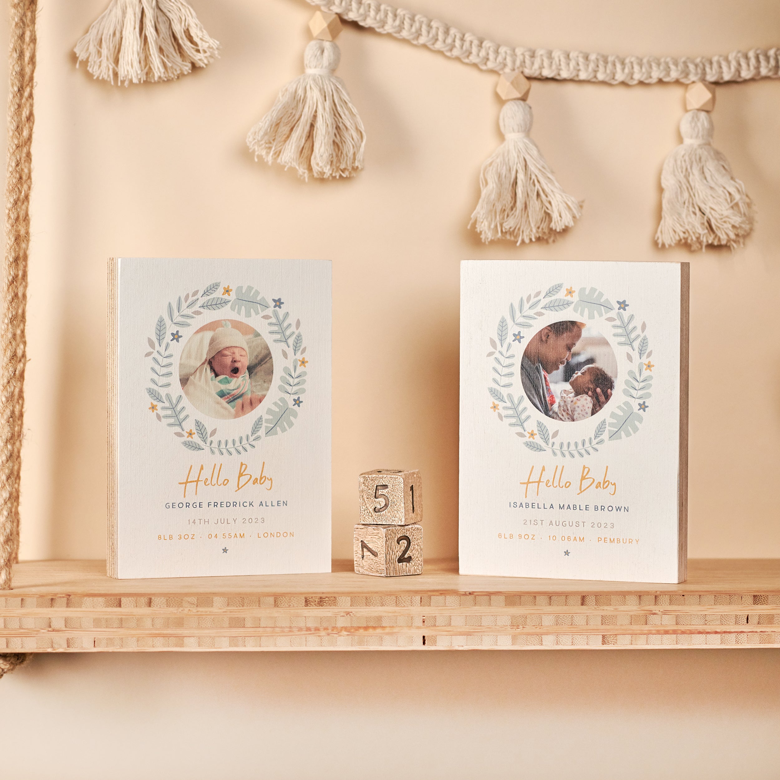 Oakdene Designs Photo Products Personalised 'New Baby' Photo Birch Block