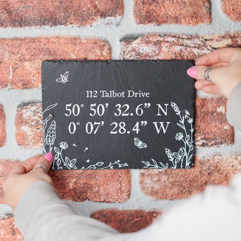 Oakdene Designs Slate Signs Personalised House Location Coordinates Slate Sign