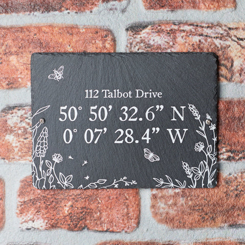 Oakdene Designs Slate Signs Personalised House Location Coordinates Slate Sign