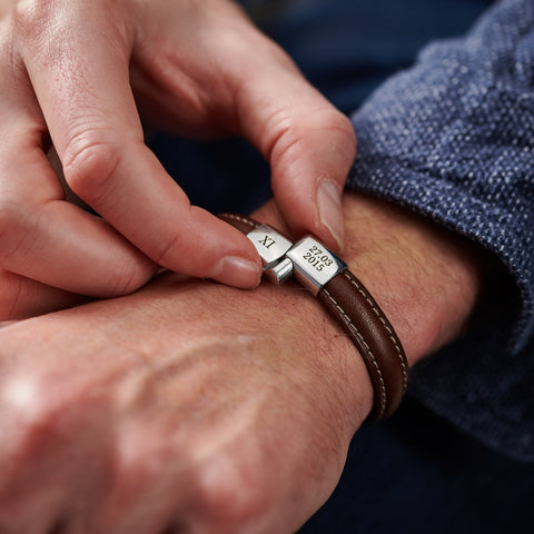 Personalised Eleven Year Anniversary Men's Stainless Steel Bracelet
