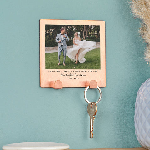 Personalised Seven Year Anniversary Copper Photo Key Hook