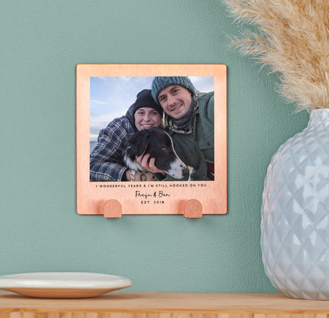 Personalised Seven Year Anniversary Copper Photo Key Hook