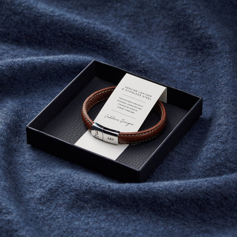 Personalised Men's Three Year Anniversary Leather And Steel Bracelet