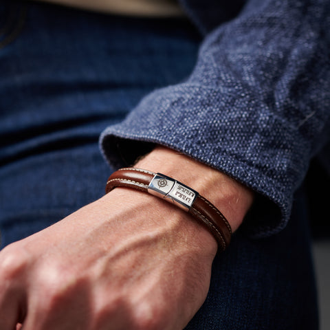 Personalised Men's Coordinates Leather And Steel Bracelet