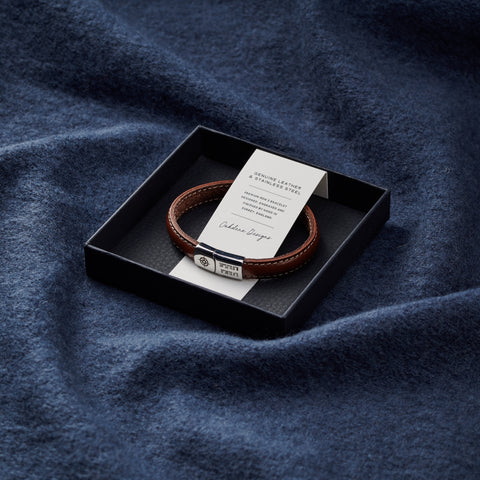 Personalised Men's Coordinates Leather And Steel Bracelet