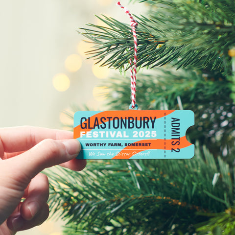 Personalised Festival Ticket Christmas Tree Decoration