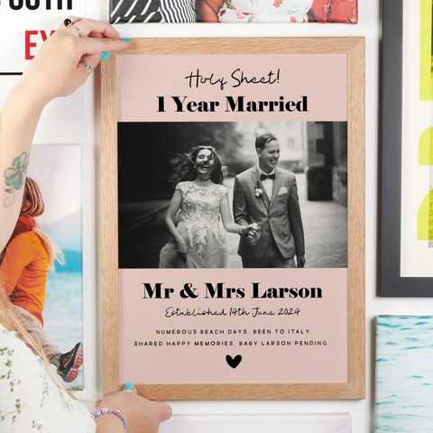 Personalised Married 1 Year Paper Anniversary Photo Print