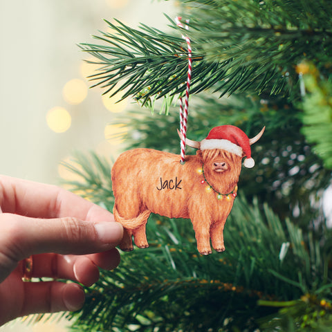 Personalised Highland Cow Christmas Decoration