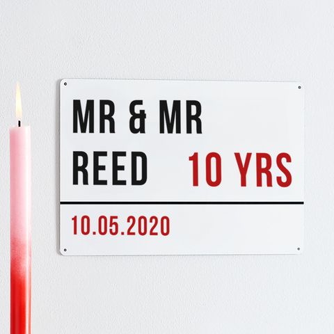 Personalised Couples 10th Tin Anniversary Street Sign