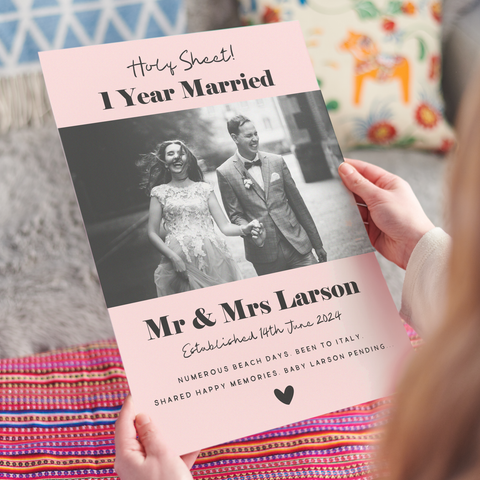 Personalised Married 1 Year Paper Anniversary Photo Print
