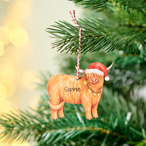 Personalised Highland Cow Christmas Decoration
