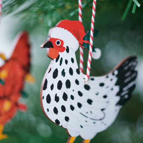 Set Of Three Festive Chicken Christmas Tree Decorations