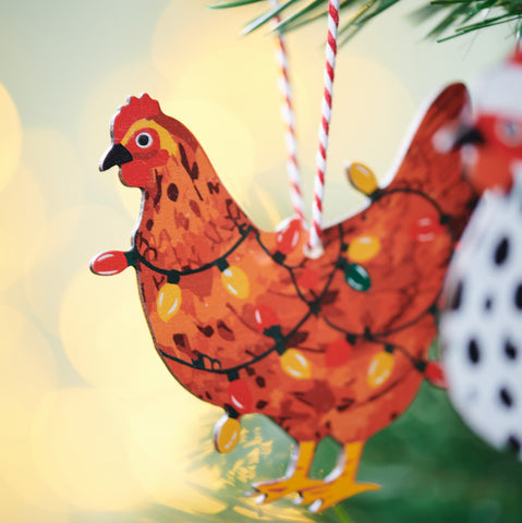 Set Of Three Festive Chicken Christmas Tree Decorations