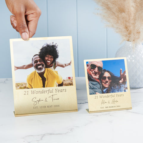 Personalised Couples Twenty One Year Anniversary Brass Photo Print