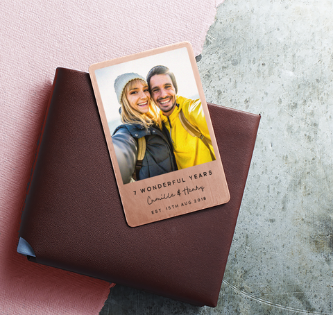 Personalised Seven Year Anniversary Copper Wallet Photo Card