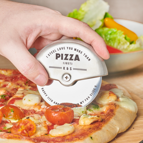 Personalised Couples 11th Steel Anniversary Pizza Cutter