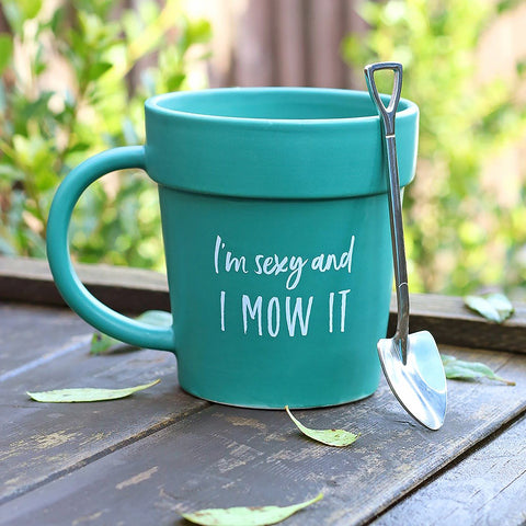 'Sexy And I Mow It' Gardening Mug And Shovel Spoon