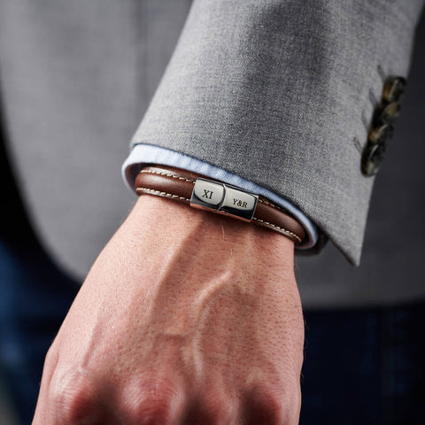 Personalised Anniversary Leather And Steel Men's Bracelet